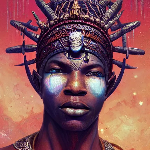 Image similar to african cosmic god obatala, dim light, front game card, marvel comics, dark, intricate, highly detailed, smooth, artstation, digital illustration by ruan jia and mandy jurgens and artgerm and wayne barlowe and greg rutkowski and zdislav beksinski.