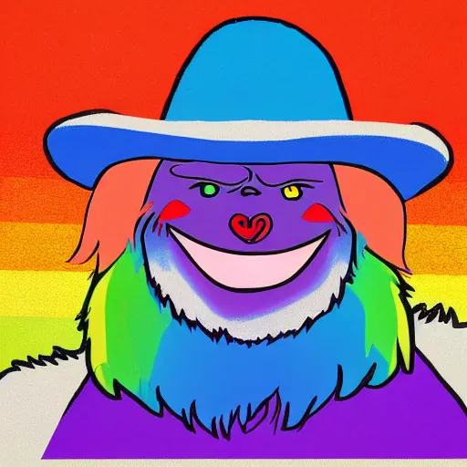 Image similar to rainbow smiling yeti. pop art.