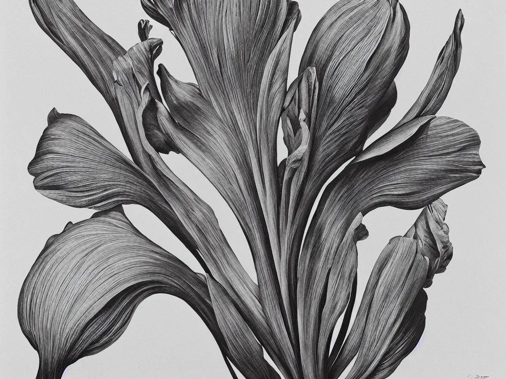 Prompt: Iris flower. Painting by Alex Grey, Karl Blossfeldt