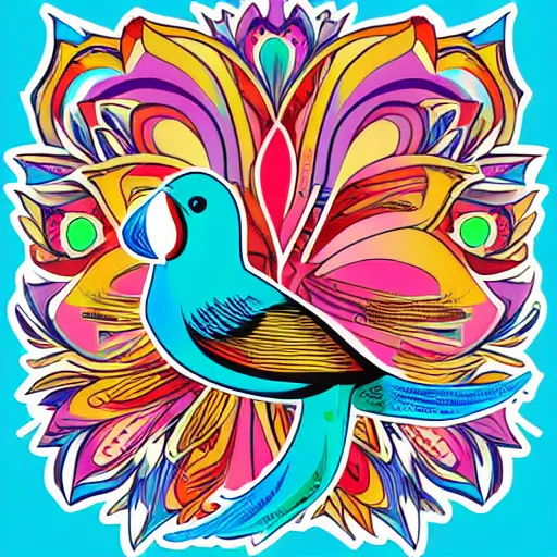 Prompt: colorful multicolored bird, sticker illustration