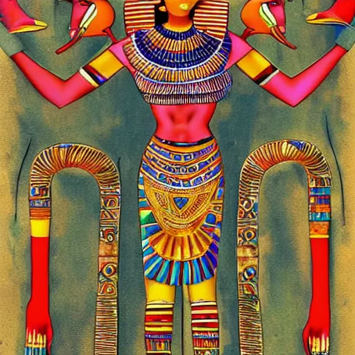 Image similar to hybrid mix of egyptian and tribal dance theme, art by jeff lyons, surrealism