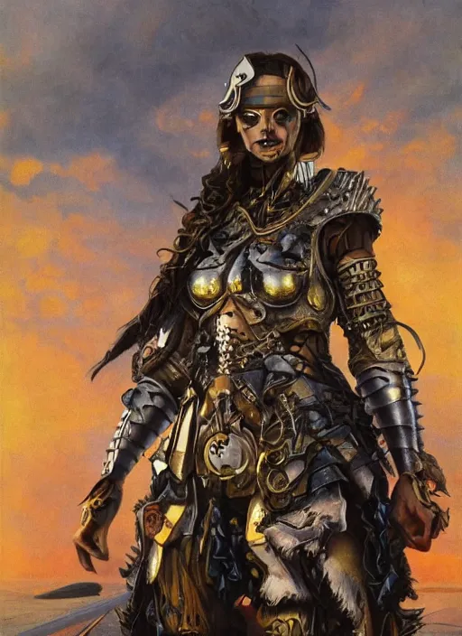 Image similar to dynamic! closeup biblical diabolical pirate! cyborg girl! stylish armor, heavy eyes to the side, closeup, bright glowing eyes, in clouds, rain, sunset, portrait, by gerald brom, by mikhail vrubel, by peter elson, muted colors, extreme detail, mirrors, trending on artstation, 8 k