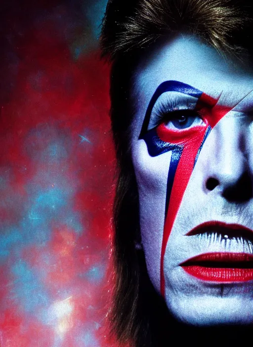 Image similar to what if david bowie was the lead singer of the band kiss, realistic, photograph, high definition, 4 k, soft lighting