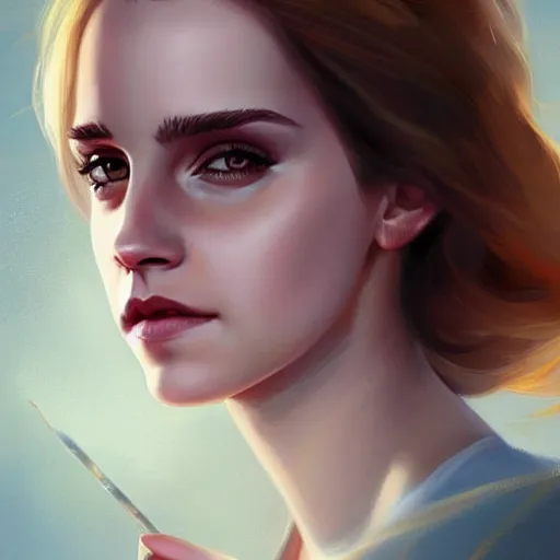 Image similar to Beautiful Painting of Emma Watson by Charlie Bowater, digital fantasy portrait