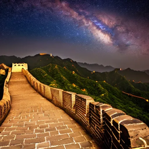 Prompt: Great Wall of China under the Milky Way.