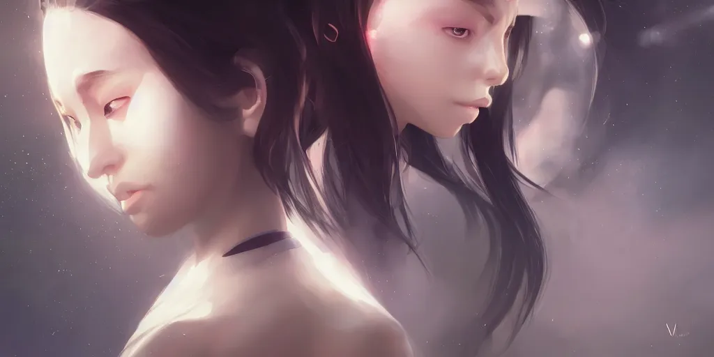 Image similar to Young Tibetan woman, somber white eyes, long, gentle lighting, lonely spaceship, futuristic, dim lighting, digital art by Makoto Shinkai ilya kuvshinov and Wojtek Fus, digital art, concept art,