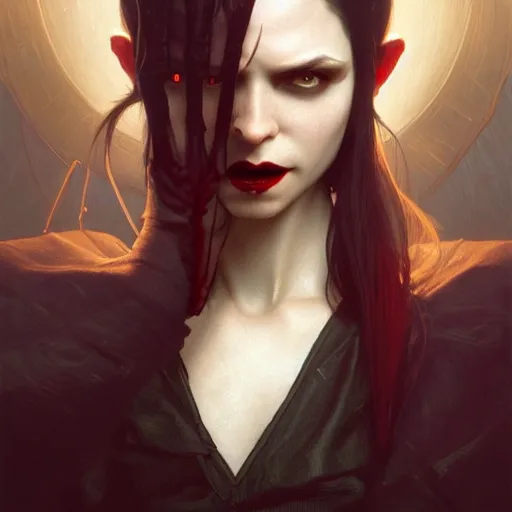 Image similar to perfectly - centered - portrait - photograph of evil vampire, super highly detailed, professional digital painting, artstation, concept art, smooth, sharp focus, no blur, no dof, extreme illustration, unreal engine 5, 8 k, art by artgerm and greg rutkowski and alphonse mucha loish and wlop