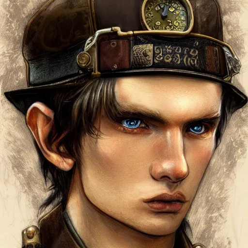 Image similar to portrait of a man by ayami kojima, polish, he is about 2 0 years old, blond hair with bangs, nervous but determined, he is wearing steampunk military fatigues, highly detailed portrait, digital painting, artstation, concept art, smooth, sharp foccus ilustration, artstation hq