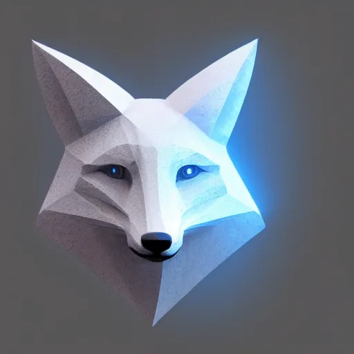Image similar to vivid 3D animated designscapes with bursts of radiant particles–building an ethereal minimal space sculpture of a fox, professional concept art, trending on artstation, geometric