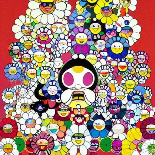 Prompt: a poster design by takashi murakami,