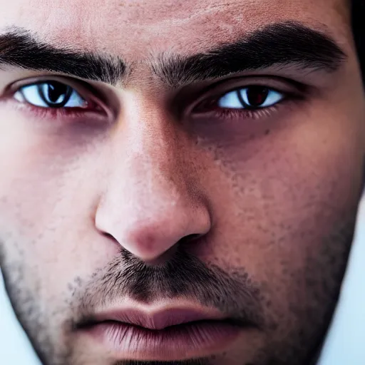 Image similar to close up portrait in hd of a man's face, his skin is transparent