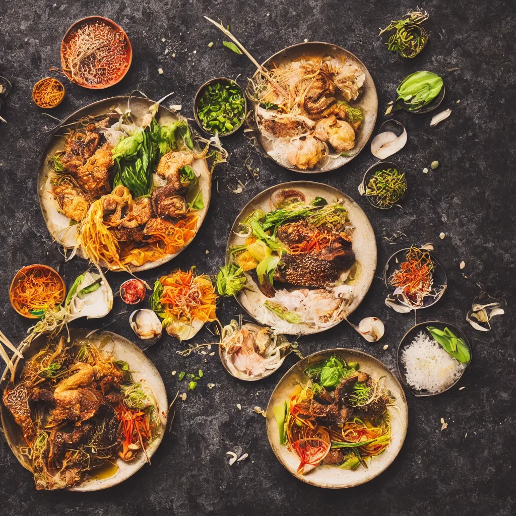 Image similar to the food that will end world hunger, food photography, award - winning, michelin star, highly detailed, instagram, trending, high quality, high resolution asian cuisine, studio lighting,