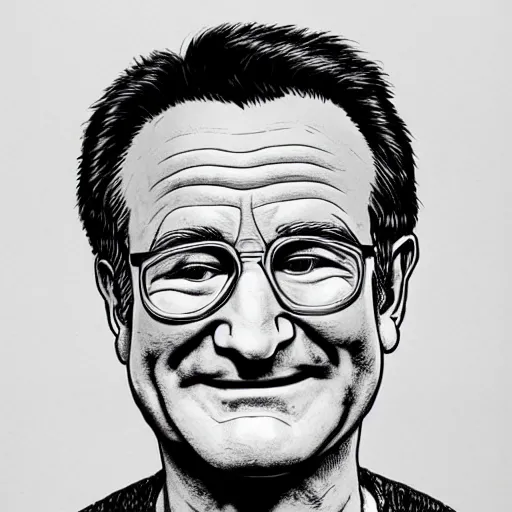 Prompt: a portrait of Robin Williams drawn by Robert Crumb