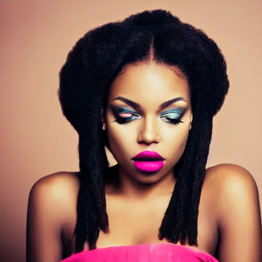 Image similar to Photo of a black woman,pretty make up, bold, self confidence, cinematic, focus