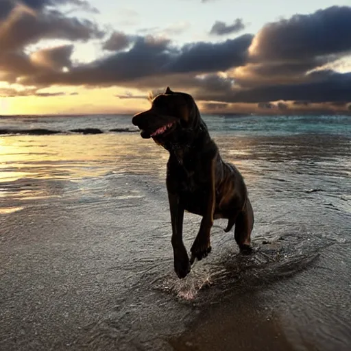 Prompt: dog swimming in the beach