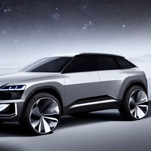 Prompt: Next futuristic design of Audi SUV based of electric vehicle. Photo realistic, 4k, hdr, high detail, realistic