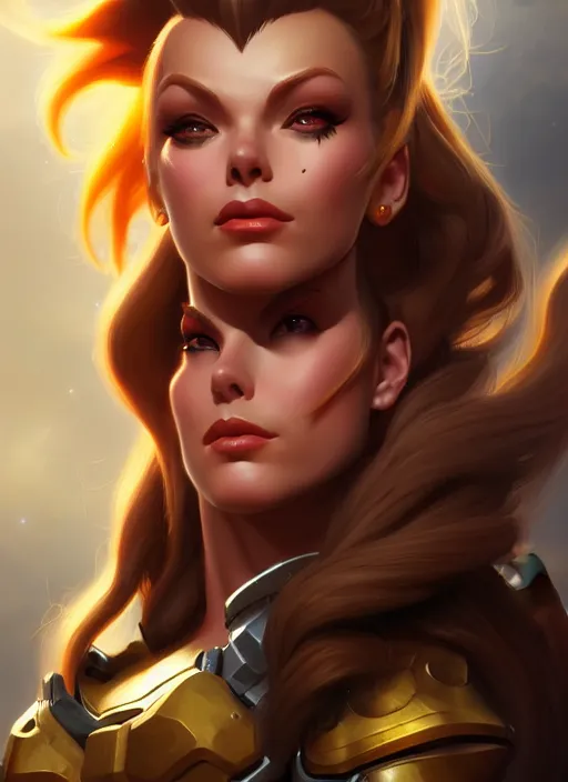 Image similar to lovely brigitte from overwatch, fantasy, fantasy art, character portrait, portrait, close up, highly detailed, scifi art, intricate detail, amazing detail, sharp focus, vintage fantasy art, vintage sci - fi art, radiant light, trending on artstation, caustics, by boris vallejo