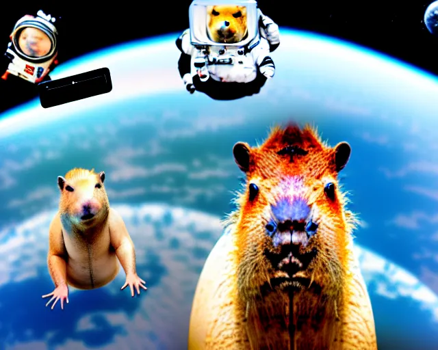 Image similar to a capybara is standing on astronaut, phantasia photo, concept art