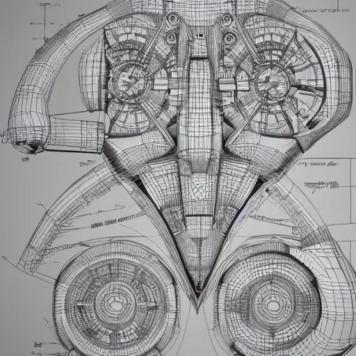 Prompt: a concept of a detailed and intricate design of a mechanical deconstructor 3 d design, great finesse organic hyper detailed, engineering blueprints, technical drawings, calculus, stained paper