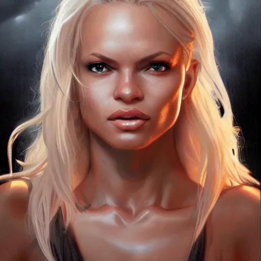 Image similar to pamela anderson 2 0 - years old as the greek god of lightning, highly detailed, young, by artgerm and greg rutkowski