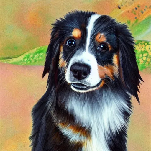 Image similar to australian shepard, in the style of neil gaiman