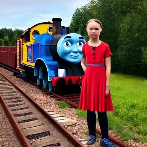 Prompt: greta thunberg as thomas the tank engine!