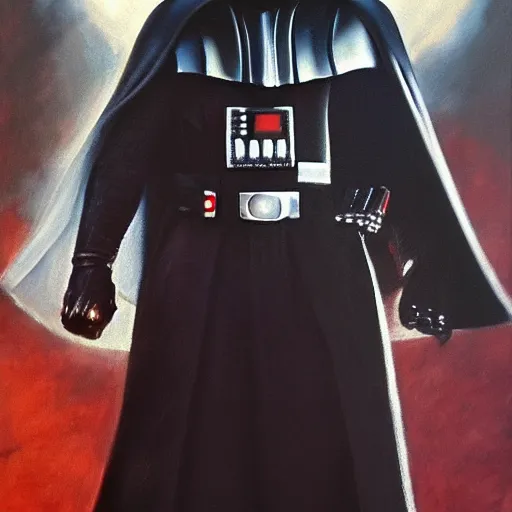 Image similar to an ultra - realistic portrait painting of darth vader in the style of frank frazetta. 4 k. ultra - realistic. highly detailed. dark fantasy. epic lighting.