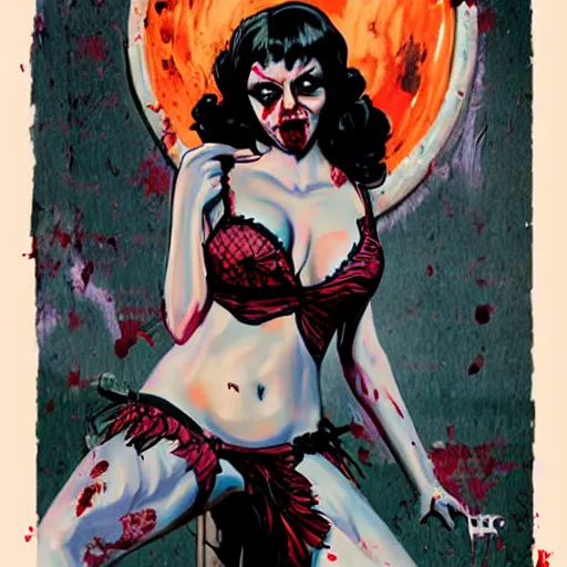 Image similar to zombie christina ricci pinup, art by michael miller