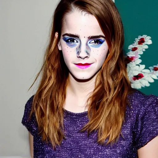 Prompt: emma watson with colorful face paint