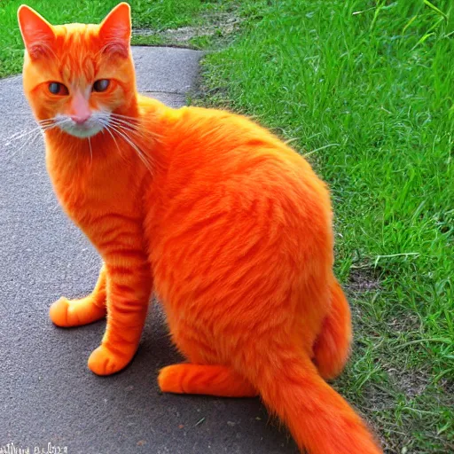 Image similar to orange cat, colored like the cheshire cat, photo