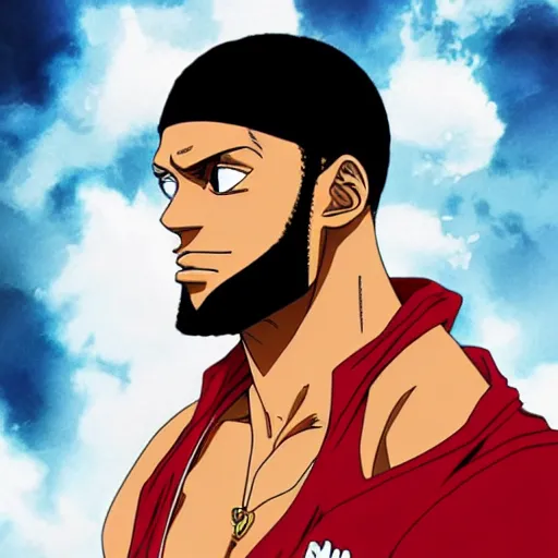 Image similar to Lebron James side profile if he was in the anime one piece, detailed, hd