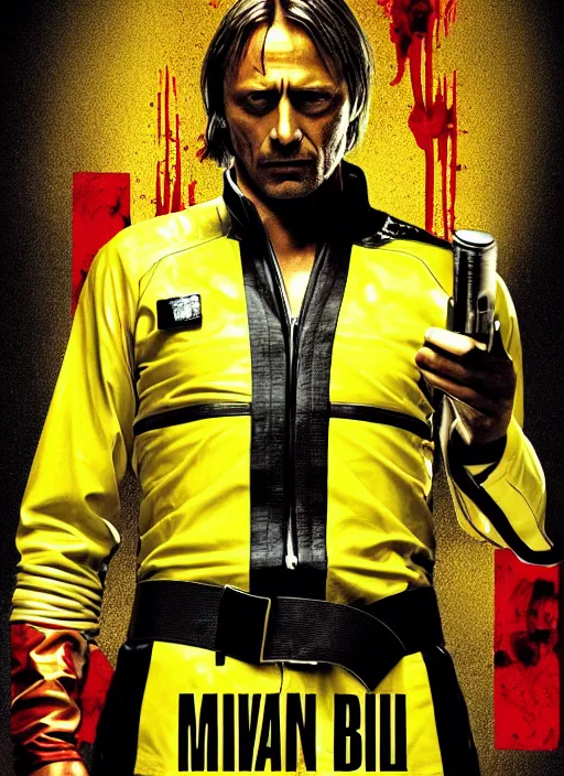 Prompt: movie poster of Mads Mikkelsen in Kill Bill, highly detailed, HD, 4K