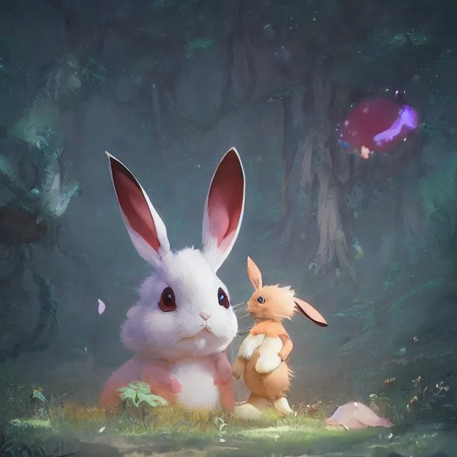 Prompt: a beautiful portrait of a single cute pokemon bunny. character design by cory loftis, fenghua zhong, ryohei hase, ismail inceoglu and ruan jia. artstation, volumetric light, detailed, photorealistic, fantasy, rendered in octane