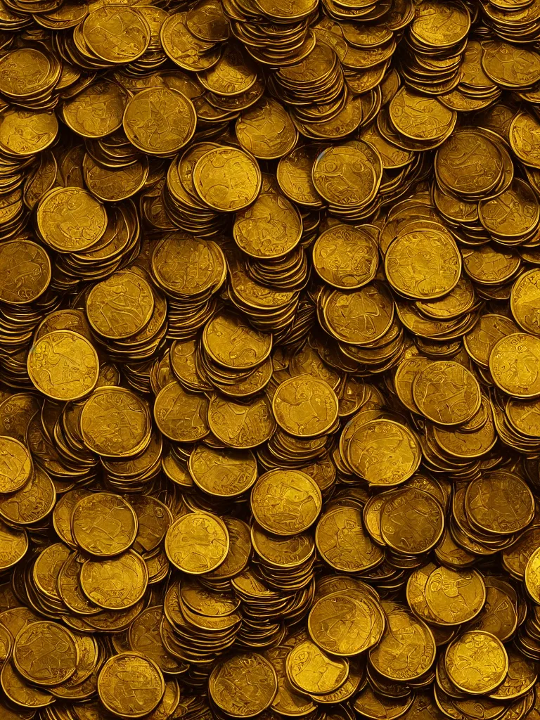 Image similar to piles of golden coins by disney concept artists, blunt borders, rule of thirds, glowing, shiny, sketch