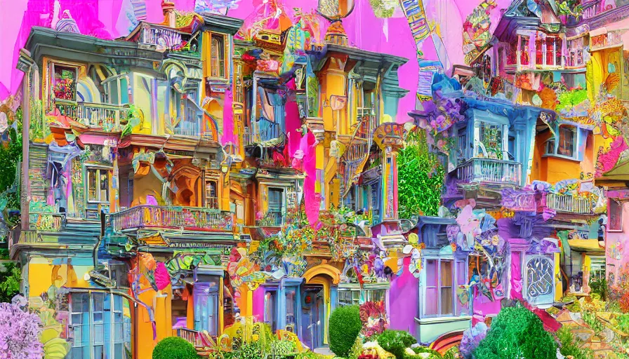 Prompt: detailed house with unexpected maximalist elements. 8x HD mixed media 3D collage in the style of an hyperdetailed childbook illustration in vibrant pastel tones. colourful matte background no frame HD