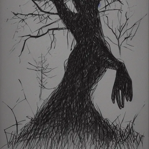 Image similar to milt kahl pen and ink sketch of a rabbit silhouette standing by a tree in the forest facing away