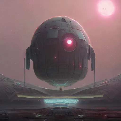 Prompt: professional ominous concept art of a sci - fi space ship touching down at a space station by artgerm and greg rutkowski. an intricate, elegant, highly detailed digital painting, concept art, smooth, sharp focus, illustration, in the style of simon stalenhag wayne barlowe, igor kieryluk.