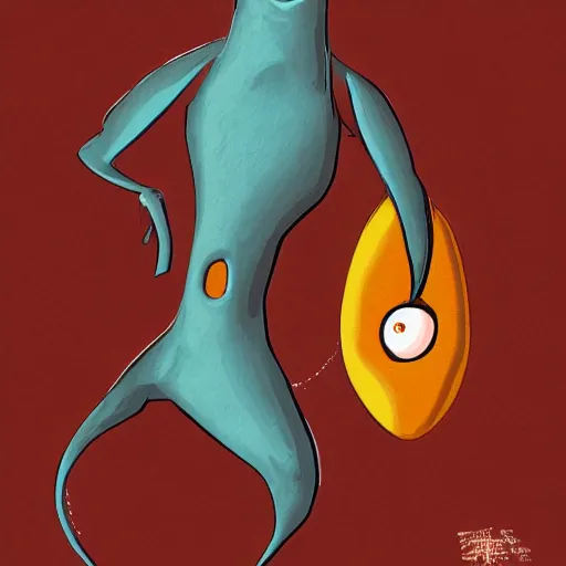 Prompt: design for a stop motion character with a manta ray head and arms attached by the back like a large blanket, alien, mutant, peaceful, art by tim shafer from his work on psychonauts by double fine, in collaboration with tim burton