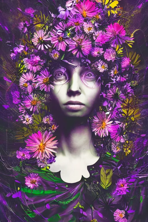 Prompt: night sky full of flowers, cyberpunk art, floating detailes, leaves b, kenneth blom, mental alchemy, pablo amaringo, naudline pierre, contemporary art, hyper detailed, photorealistic,