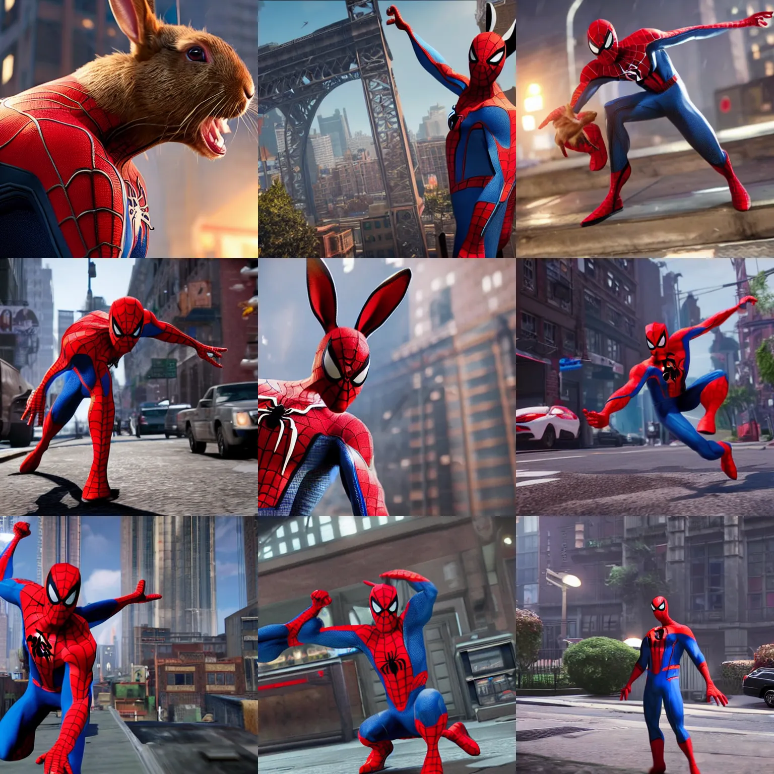 Prompt: a rabbit, in the video game Spider-Man, playstation 4