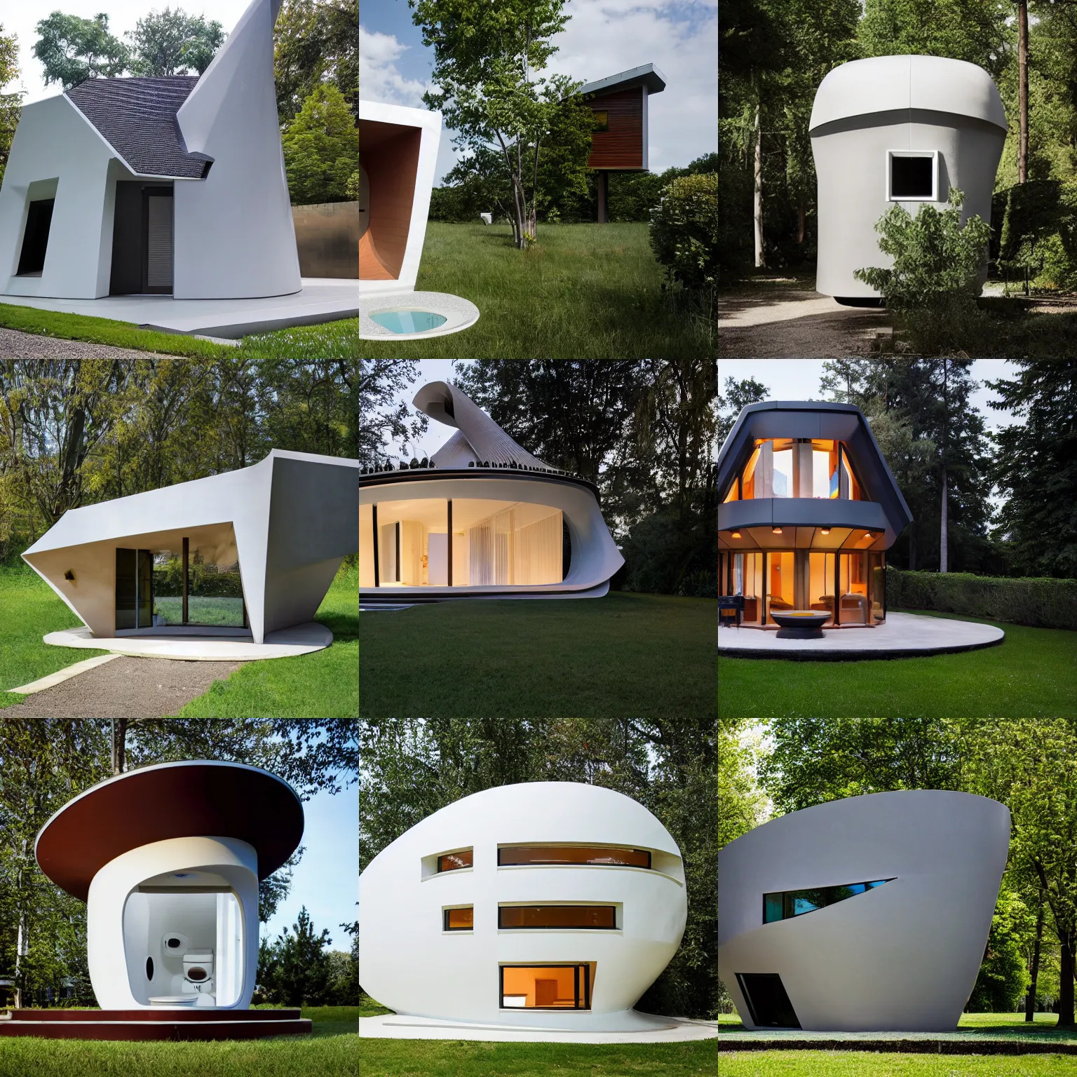 Prompt: architectural photo of a house shaped like a toilet.