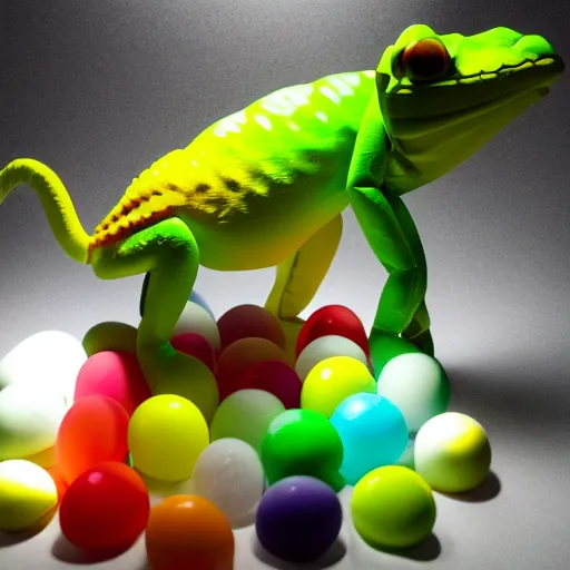 Image similar to chameleon made of balloons by masayoshi matsumoto, studio lighting, 8 k