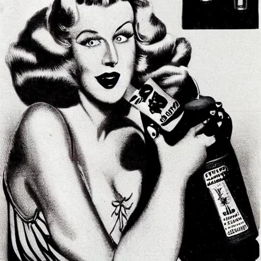 Image similar to ginger rogers with gennie make - up, dressed as green ninja, drinking a bottle of ginger gin and eating gingerbread for dinner, advertisement poster by h. r. giger