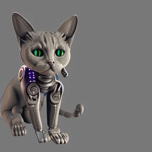 Prompt: a cybernetically enhanced cat, digital art, 3 d render, blender