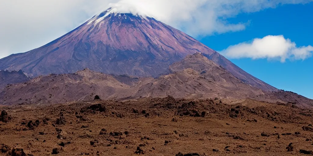 Prompt: Trending on artstation, Tenerife landscape with snow capped mount Teide dominating the center