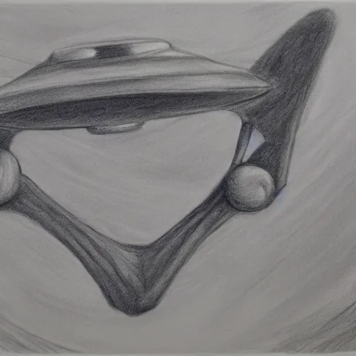 Image similar to Dimension Shift, UFO, reversal of roles, charcoal on paper