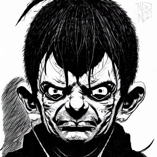 Image similar to Mr Bean looking sinister, by Tsutomu Nihei, highly detailed