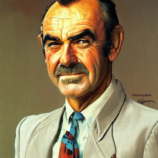 Prompt: a portrait painting of Sean Connery. Painted by Norman Rockwell