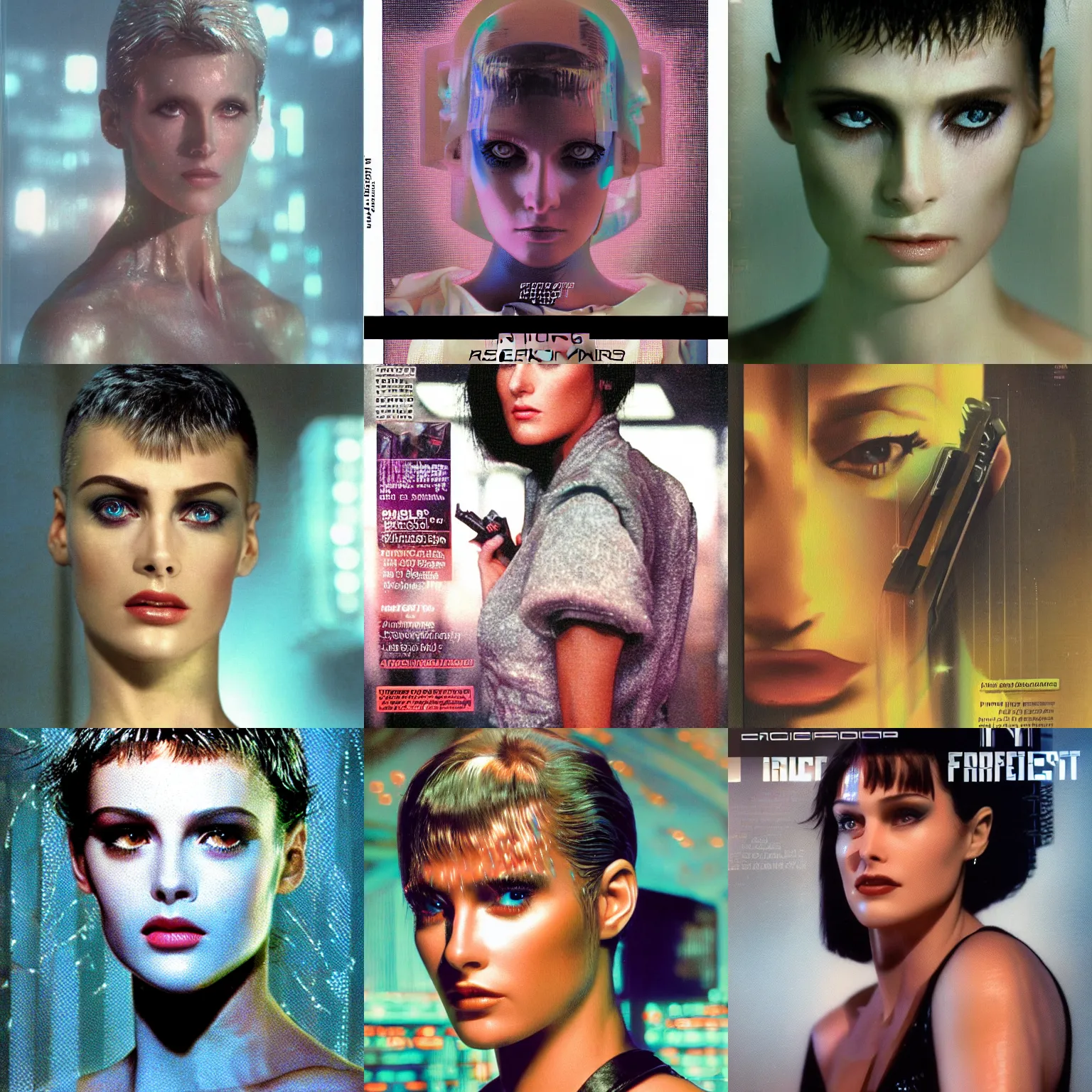 Prompt: beautiful extreme closeup portrait photo of 1990s frontiers in human replicant molecular fashion magazine September retrofuturism blade runner edition, highly detailed, focus on face, soft lighting
