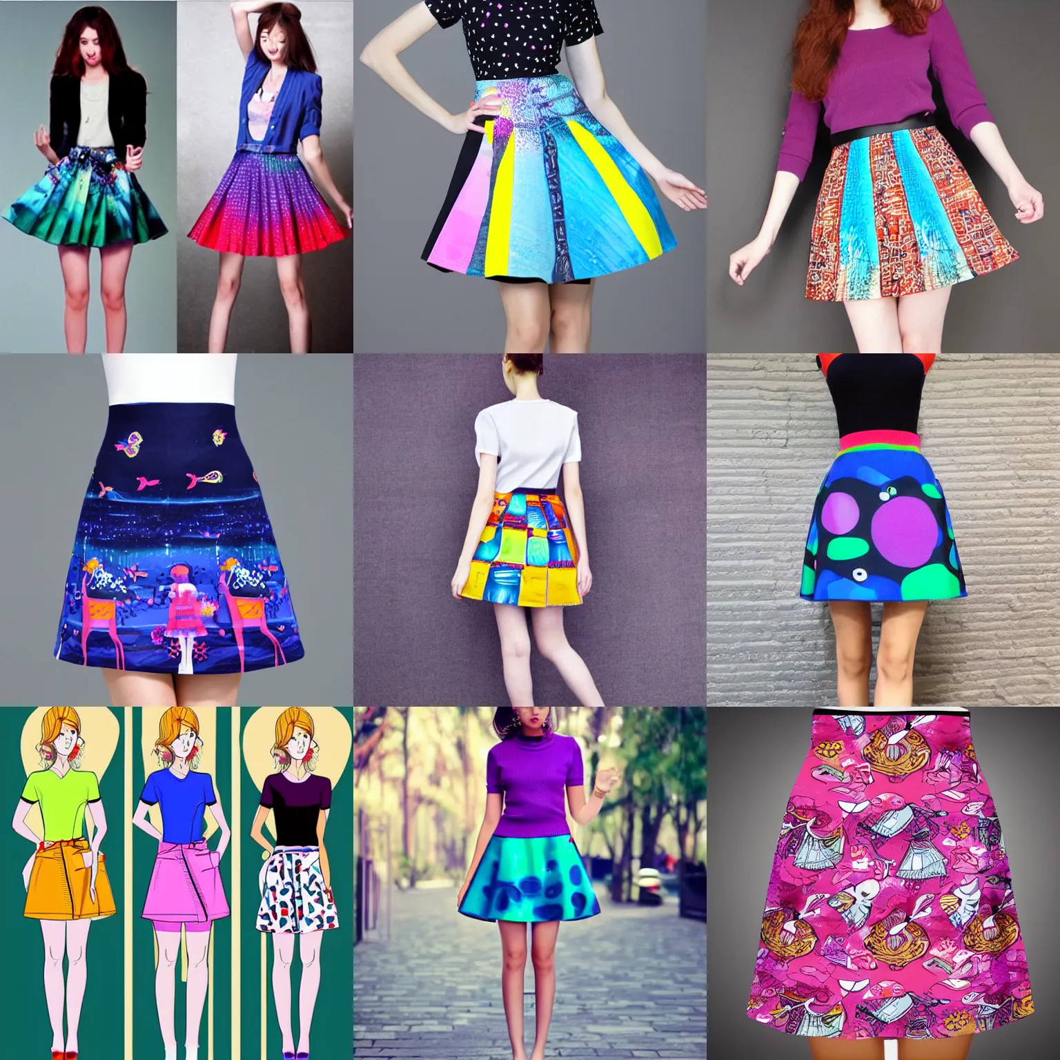 Prompt: clothing design, short skirt, have a sense of design, animation, colorful in colour